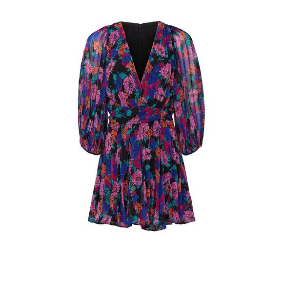 La Maison Talulah Sweet Talk Floral Print Pleated V-Neck Chiffon Mini Dress L - Picture 5 of 16